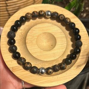 Handmade Men’s Tibetan Agate + Black Obsidian Beaded Bracelet